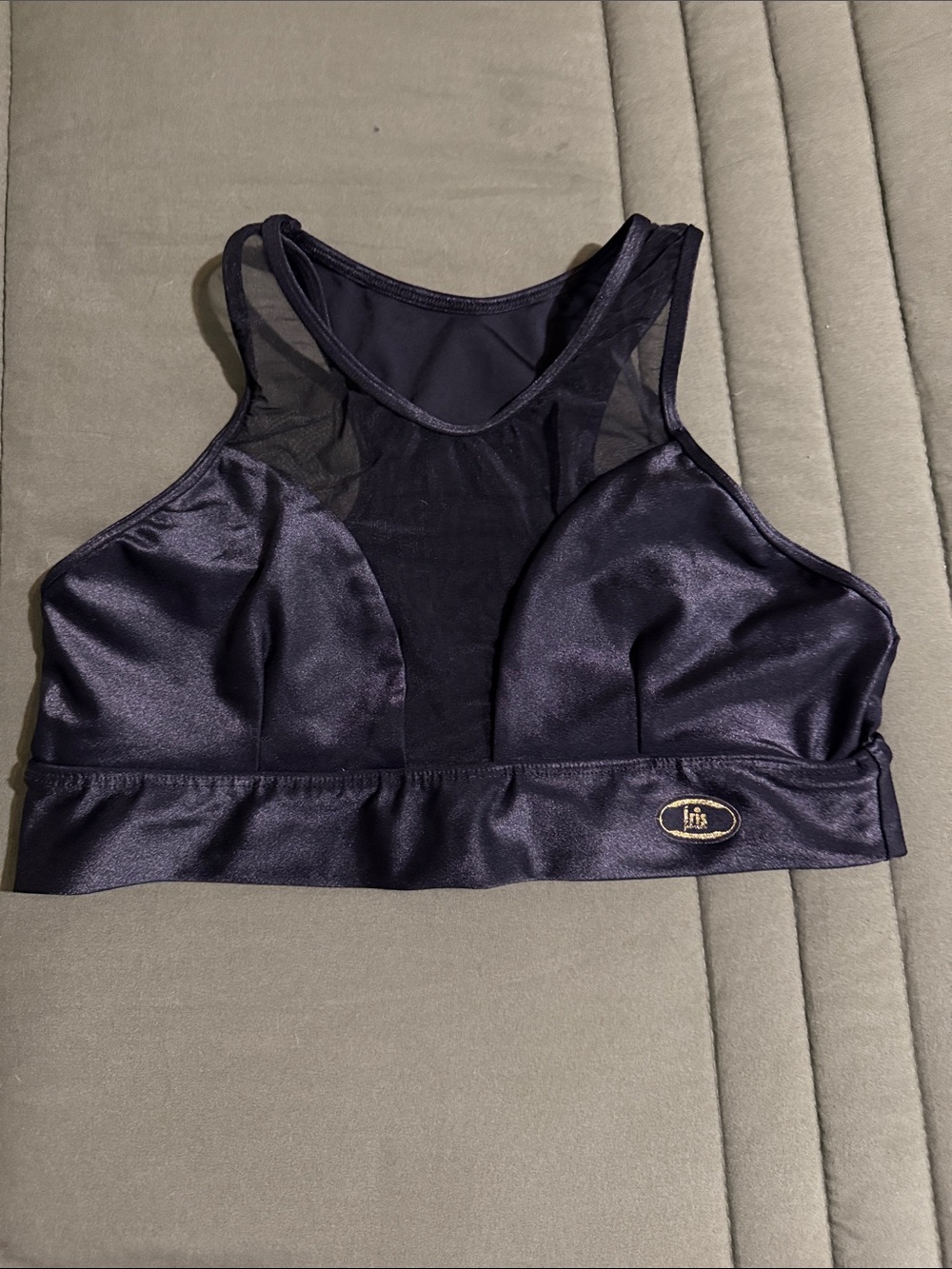 iris Satin Mesh High-Neck Bralette - Navy